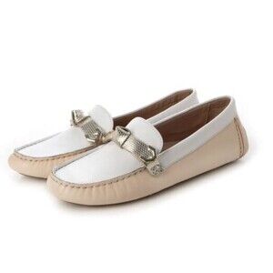 Cole Haan Driver Loafers NWOB Evelyn Bow Embossed Leather Shoes Size 8.5 B